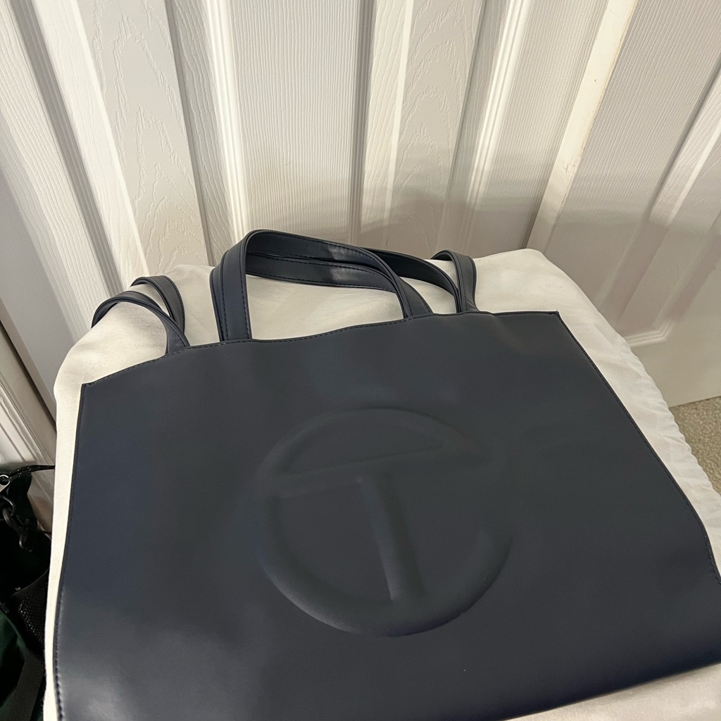 Telfar Medium Shopping Tote Navy Blue Vegan Leather, Iconic Unisex Bag